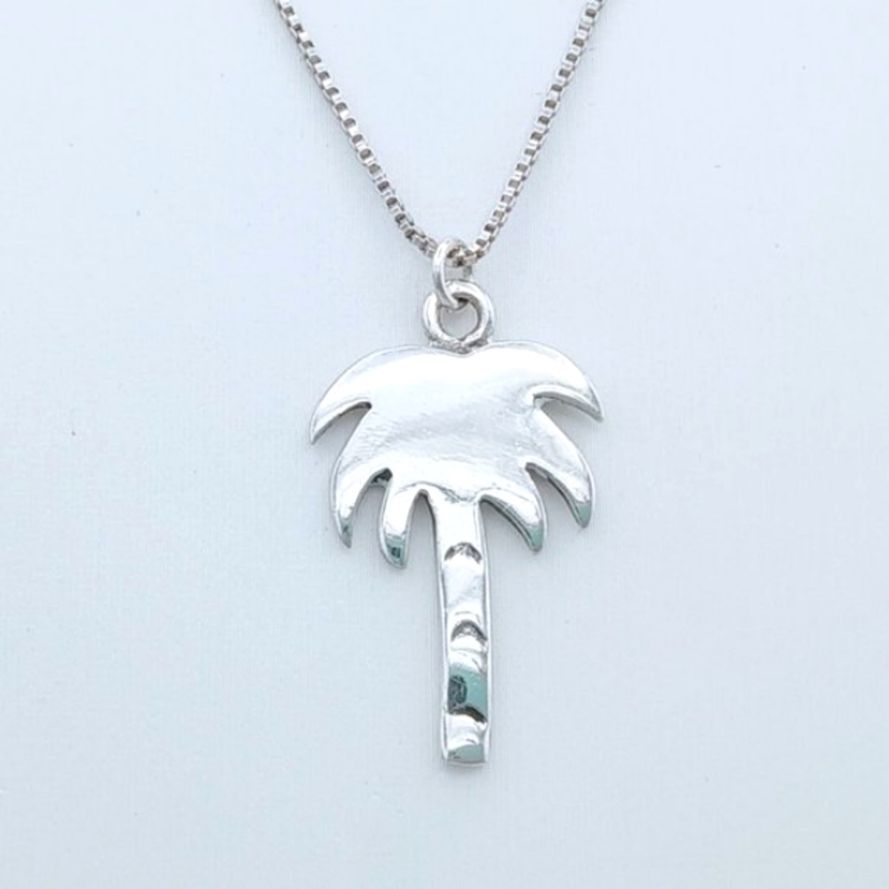 Vintage 925 Sterling Silver Palm Tree Pendant Necklace